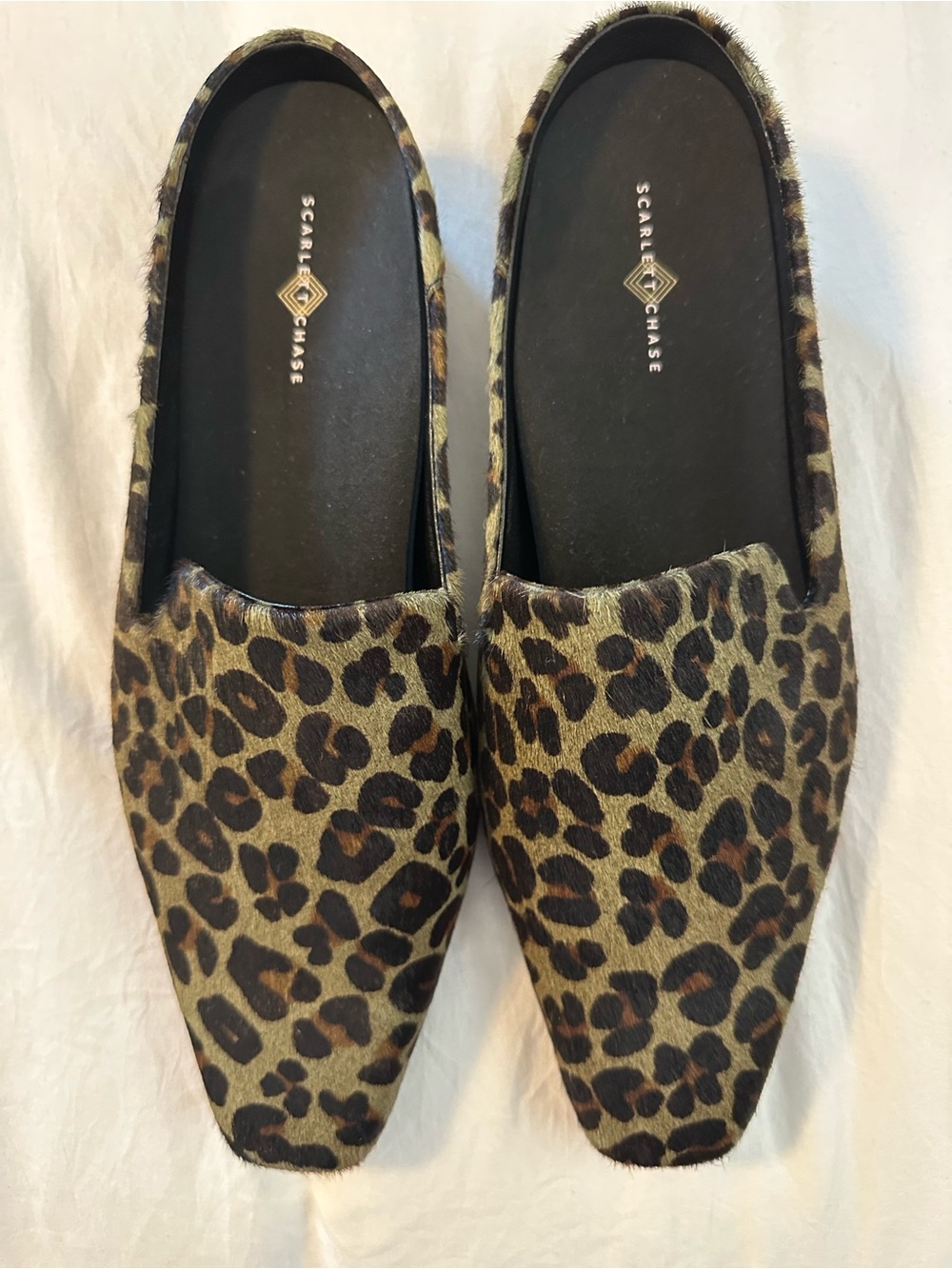 Scarlett Chase Weston Mule Calf HairLeopard Print Olive Green Brown Size 9-9.5